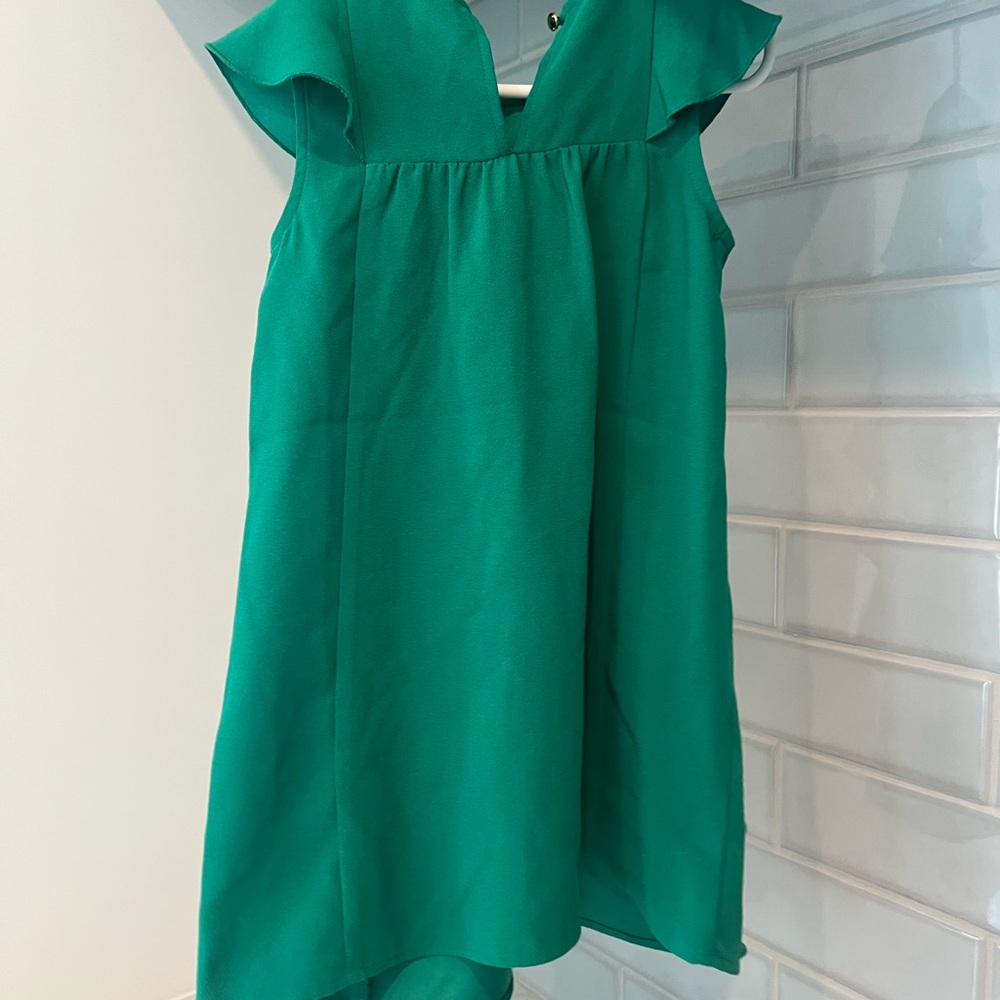 kate spade Girls Emerald Green Ruffle-Front Camisole Dress - Picture 2 of 3